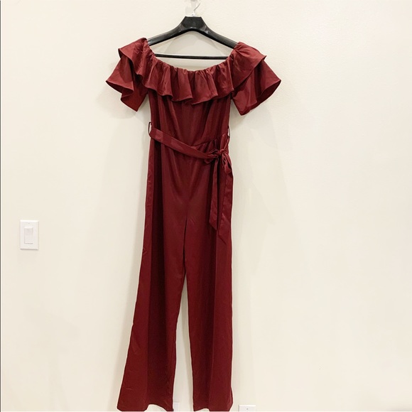 Everly Pants - Everly Off the Shoulder Satin Romper Size Medium
